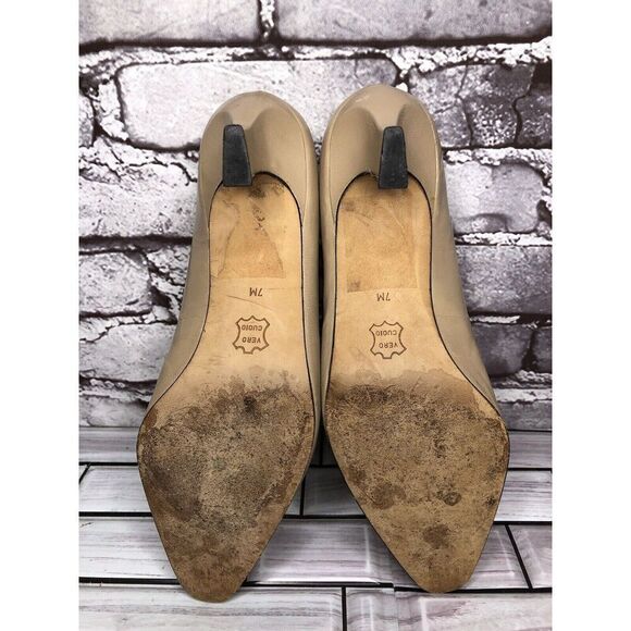 VTG Enzo Angiolini Nude Beige Leather Slip On Dress Heels Women Sz 7M US/37.5EU - Picture 14 of 16